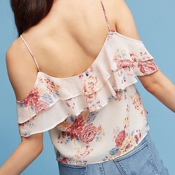 Anthropologie Harlyn Rosalyn Ruffled Off Shoulder Floral Cami Top Small - Picture 2 of 11